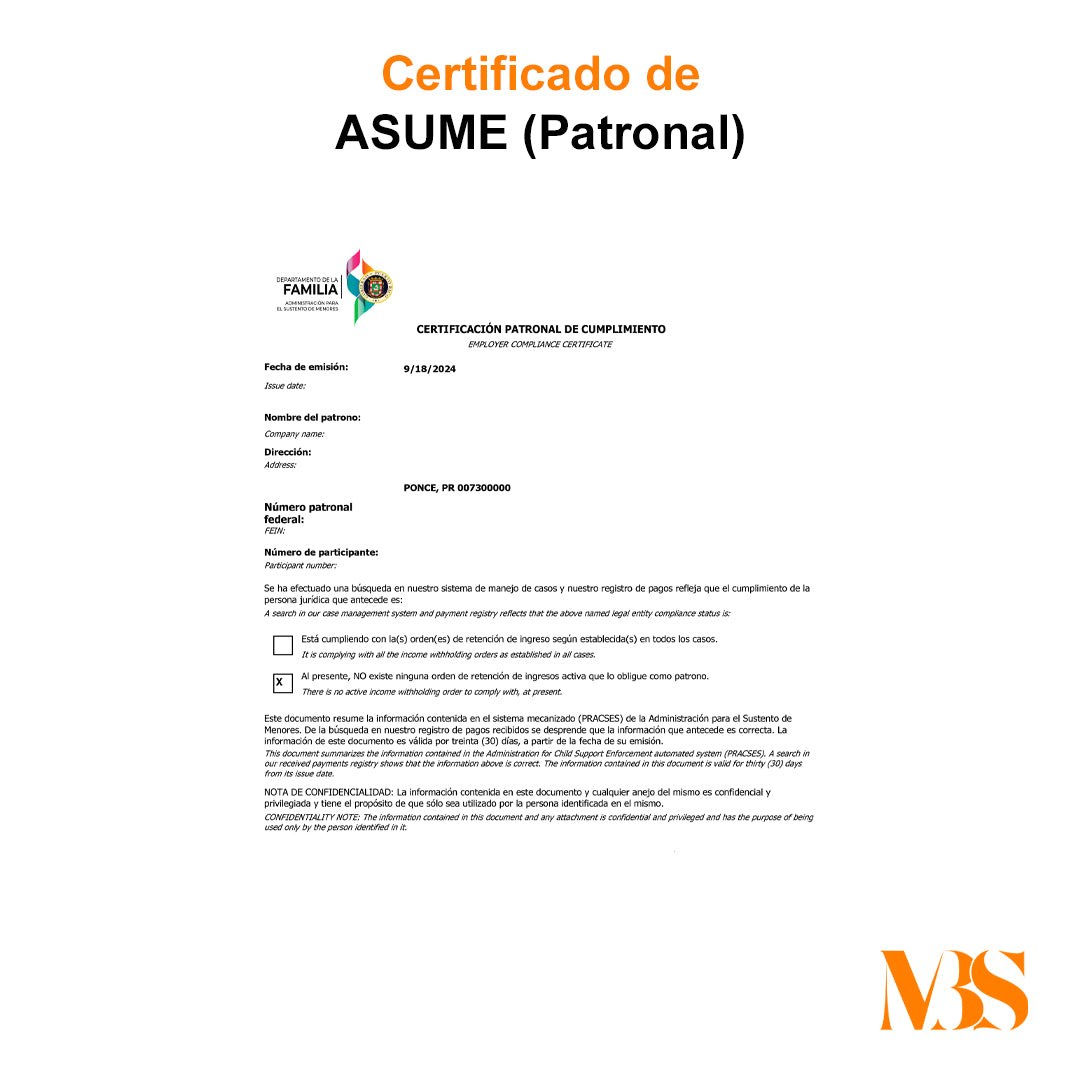 Certificado de Asume (Patronal)