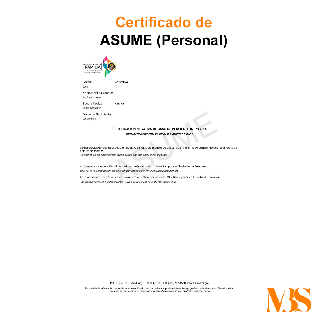 Certificado de Asume (Personal)