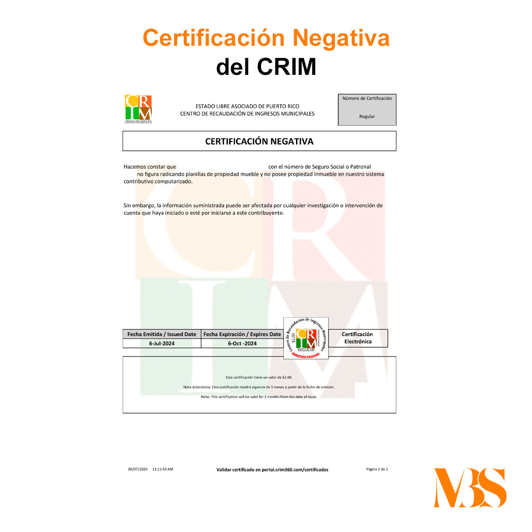 Certificación Negativa del CRIM