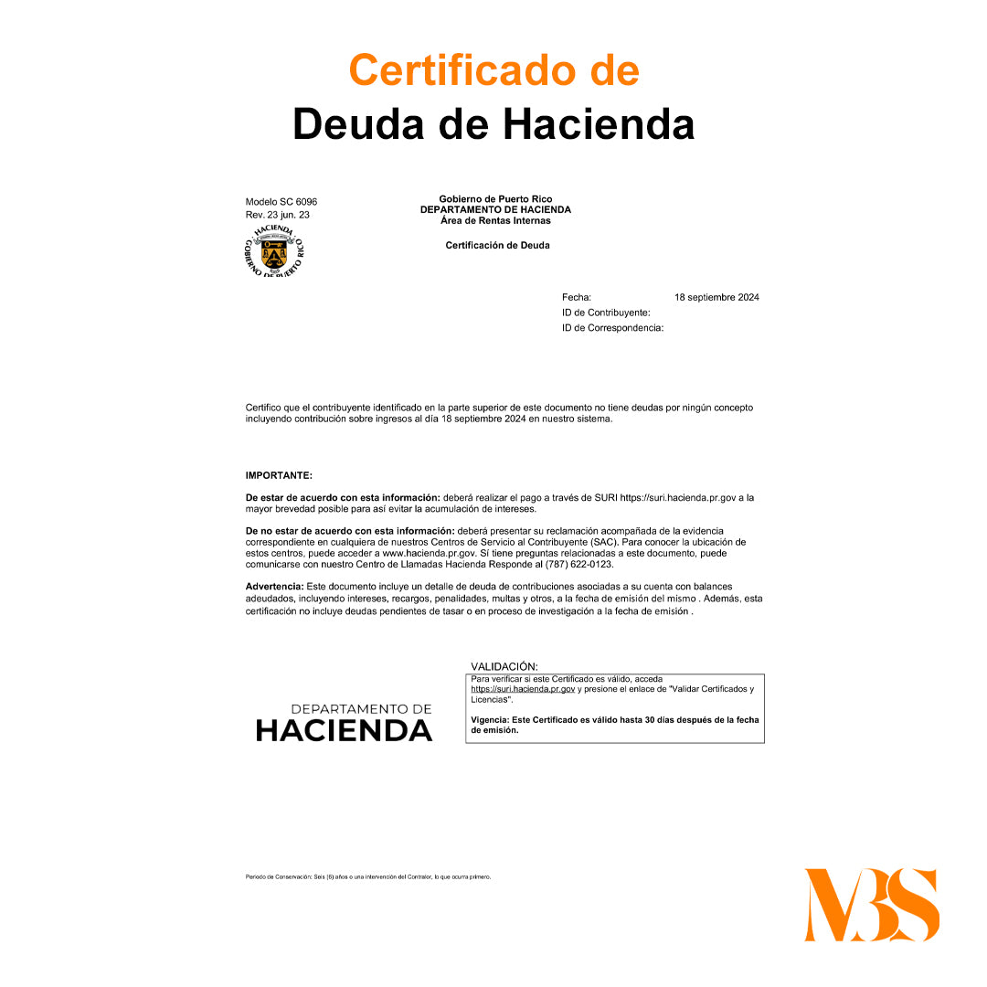 Certificación de Deuda de Hacienda