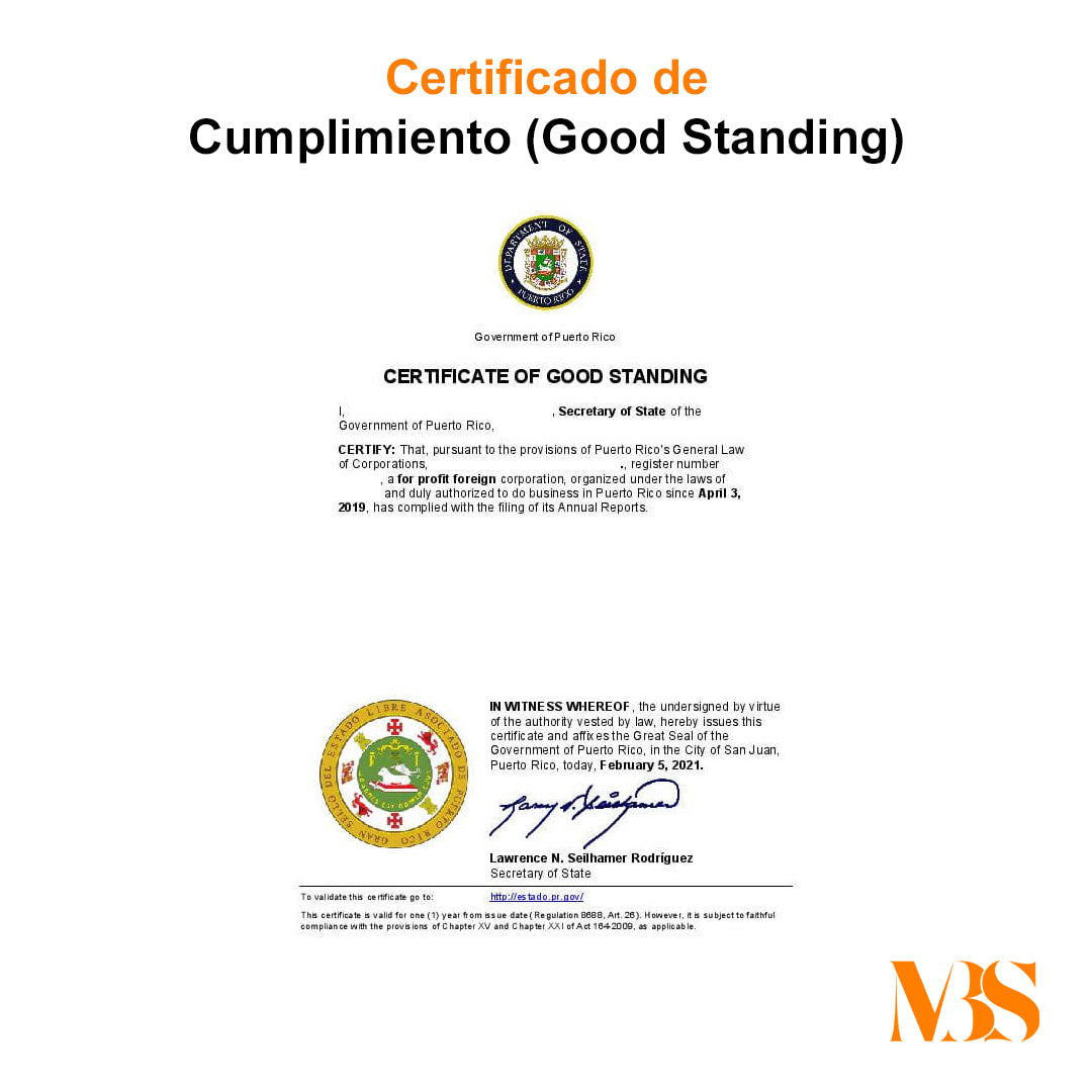 Good Standing (Certificado de Cumplimiento)